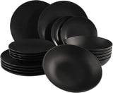 Set de veselă din ceramică fină, negru mat - 18 piese - Set de veselă pentru 6 persoane, inclusiv farfurii pentru tort, farfurii pentru cină, farfurii pentru sumă - Se poate spăla în mașina de spălat vase