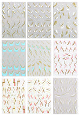 JMEOWIO Nagelsticker Französischer Tipp 9 Blatt Nail Art Sticker Selbstklebend Nagelaufkleber Glitzer Wellenlinie Dekoration Nageldesign Zubehör