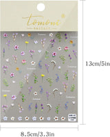 JMEOWIO 3D Nagelsticker Blume Frühling Sommer Floral Nail Art Sticker Selbstklebend Nagelaufkleber 5D Stereoskopisch Dekoration Nageldesign Zubehör 1 Blatt
