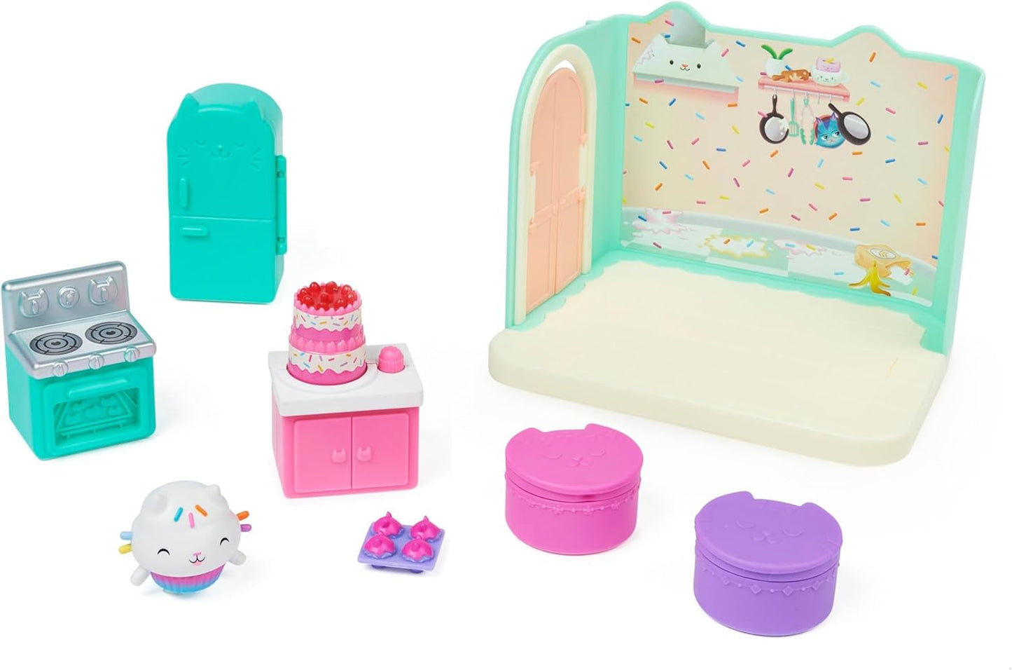 Camera Deluxe a casei de păpuși Gabby, cameră cu figurină pisică, mobilier și 2 cutii surpriză cu accesorii tematice, potrivită pentru copii cu vârsta de 3 ani și peste
