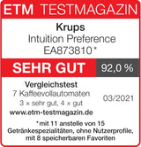 Espressor complet automat Krups Intuition Preference cu funcționare similară cu cea a unui smartphone, ecran tactil color de 3,5", tehnologie Smart Slide, sistem de iluminare intuitiv, 11 băuturi, recipient pentru lapte, EA873810