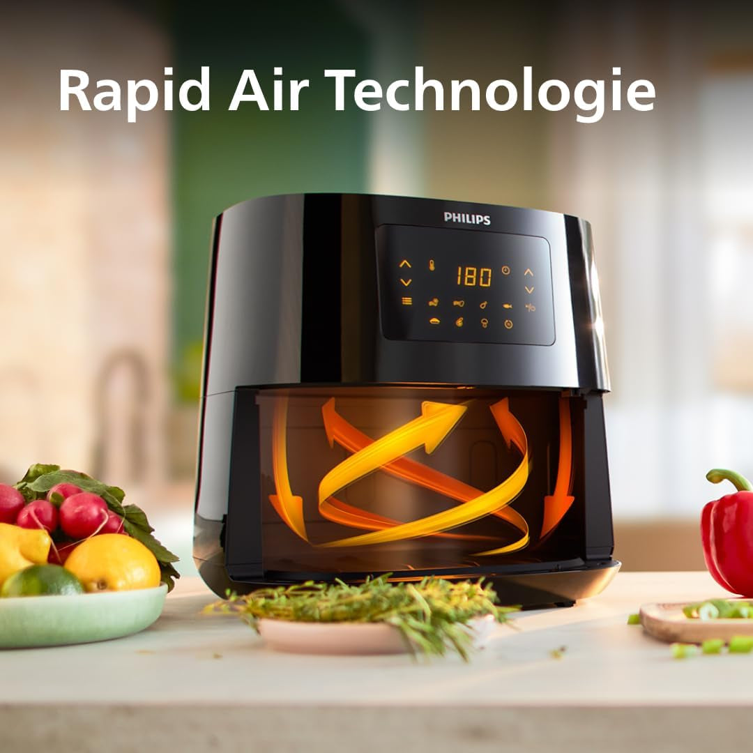 Philips 3000Er Airfryer XL - Tehnologie Rapid Air, prăjire cu până la 90% mai puțină grăsime, capacitate 1,2 kg, 6,2 litri, ecran tactil Electrocasnice Naty Shop