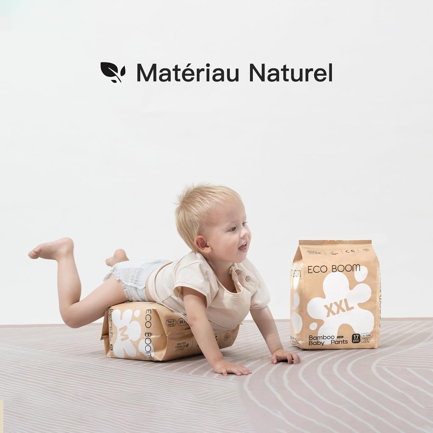 Scutece-chiloți ECO BOOM pentru bebeluși din bambus – Mărimea 6 (20 kg), Scutece de tip „pull-up” pe bază de plante (17 bucăți) – Calitate organică premium, fără parfum, prietenoase cu pielea și super absorbante