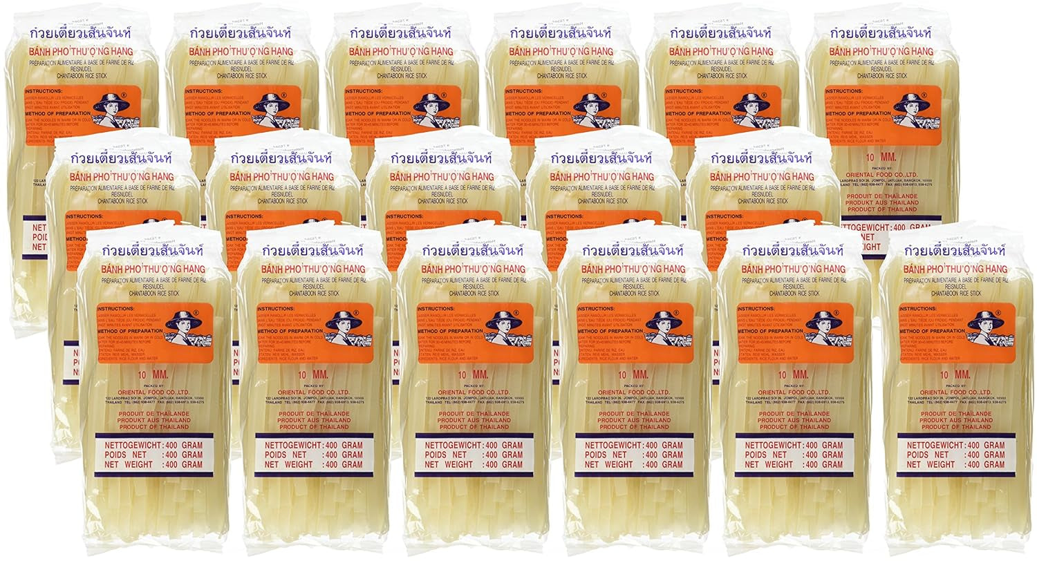 Tăiței de orez – thailandezi, tăiței de orez cu lățimea de 10 mm, preparați din făină de orez – 17 x 400 g