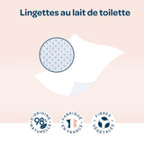 BIOLANE - Pachete de 12 - Șervețele umede pentru bebeluși cu lapte de toaletă - Bebeluși - 864 Șervețele umede pentru bebeluși - Curăță și hidratează - Pentru piele sensibilă - 98% origine naturală - De la naștere