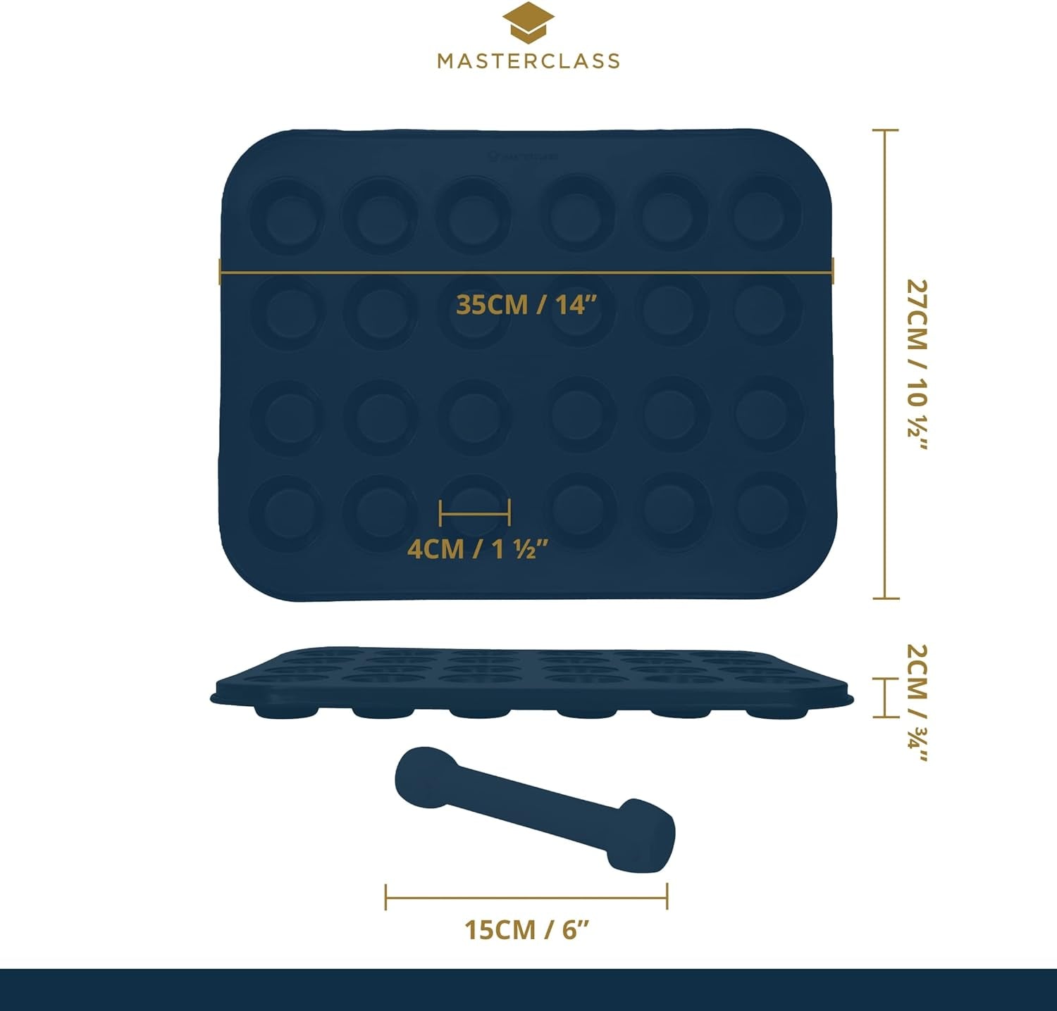 Tava pentru mini-tarte Masterclass, 24 de găuri, oțel carbon rezistent de 1 mm grosime, 35 x 27 cm, gri Naty Shop