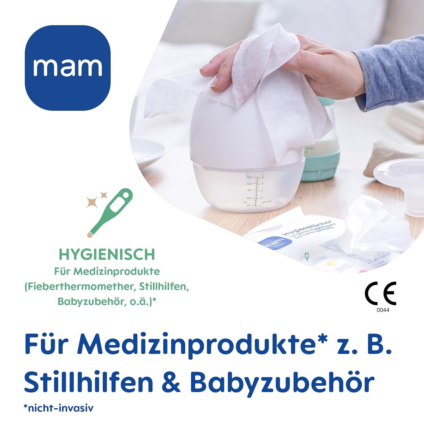 Șervețele igienice MAM în pachet de 3 (3 x 24 bucăți), șervețele de curățare pentru dispozitive medicale și accesorii pentru bebeluși, șervețele igienice eficiente împotriva bacteriilor și virușilor