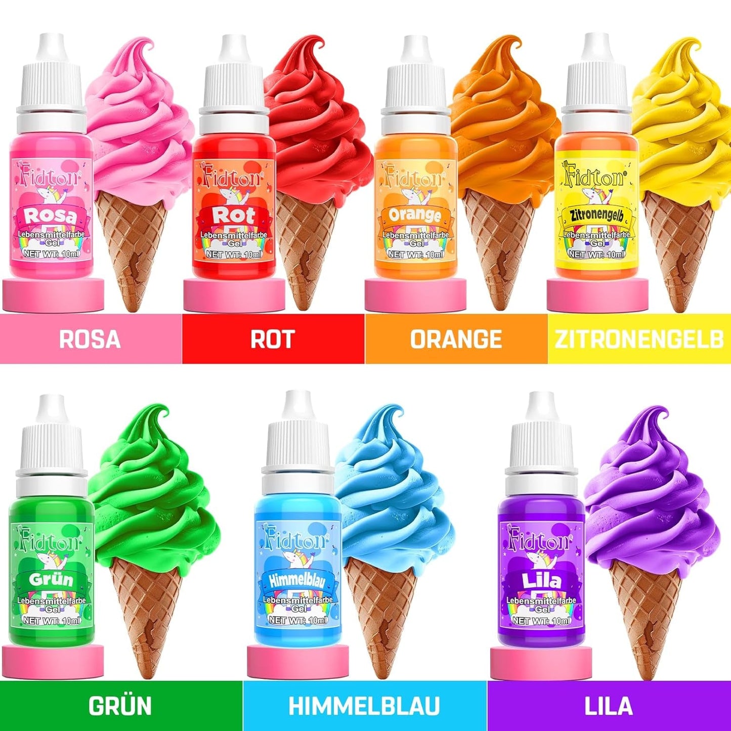 Colorant alimentar gel - Fidton 7 culori colorant alimentar foarte concentrat, decorațiuni comestibile pentru tort pentru fondant, colorant alimentar pentru colorarea ouălor, gogoșilor, macaroanelor - 10 ml