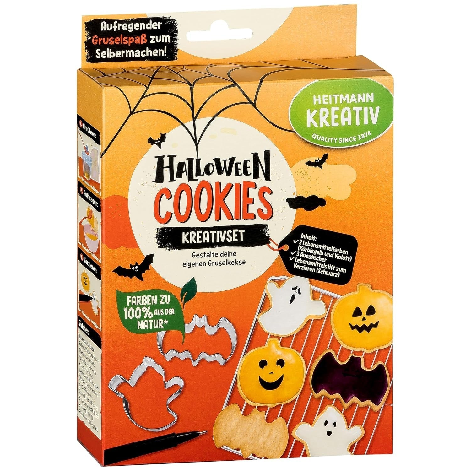 HEITMANN KREATIV - Set creativ de gumă de mestecat cu fructe de Halloween - Coloranți pudră pe bază de plante - Roz - Gume de mestecat cu fructe DIY în formă de fantomă și aromă de zmeură