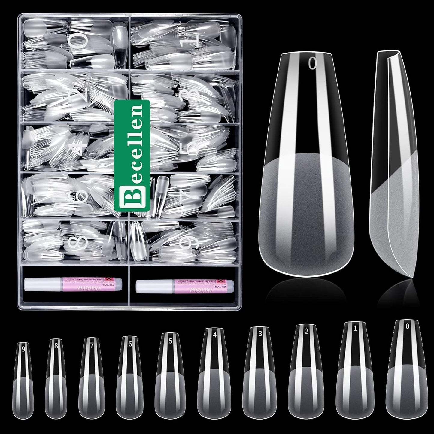 Becellen 500 bucăți vârfuri unghii artificiale, vârfuri unghii cu gel moale, acoperire completă, vârfuri pentru unghii cu gel, unghii artificiale pre-lustruite, set unghii cu lipici pentru nail art DIY (migdale)