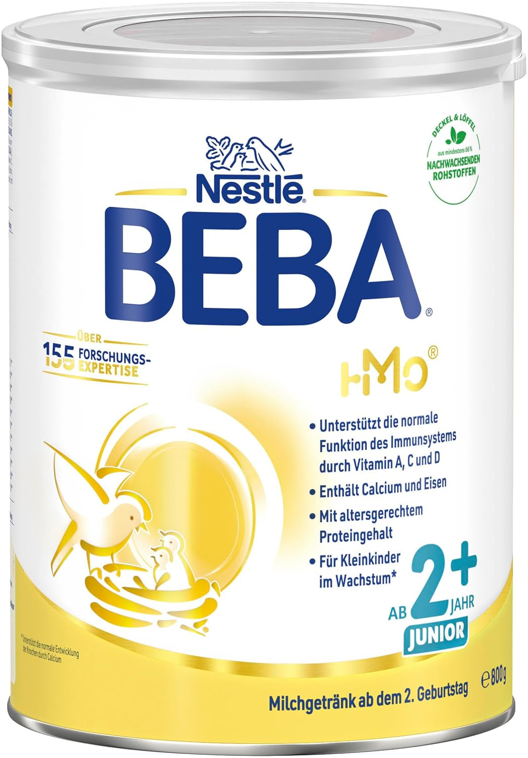 Băutură cu lapte BEBA Junior 2+ de la 2 ani, Cu HMO, Conținut de proteine adaptat vârstei, Numai lactoză, Fără ulei de palmier, Fără ulei de pește, Hrană pentru copii mici, Lapte praf pentru bebeluși, Pachet de 3 (3 x 800g)