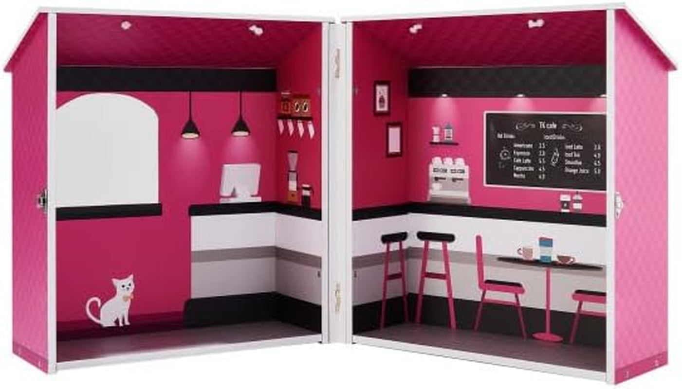 Teamson Kids - Casă de păpuși Dreamland City Café 30 cm - Roz/Alb/Negru