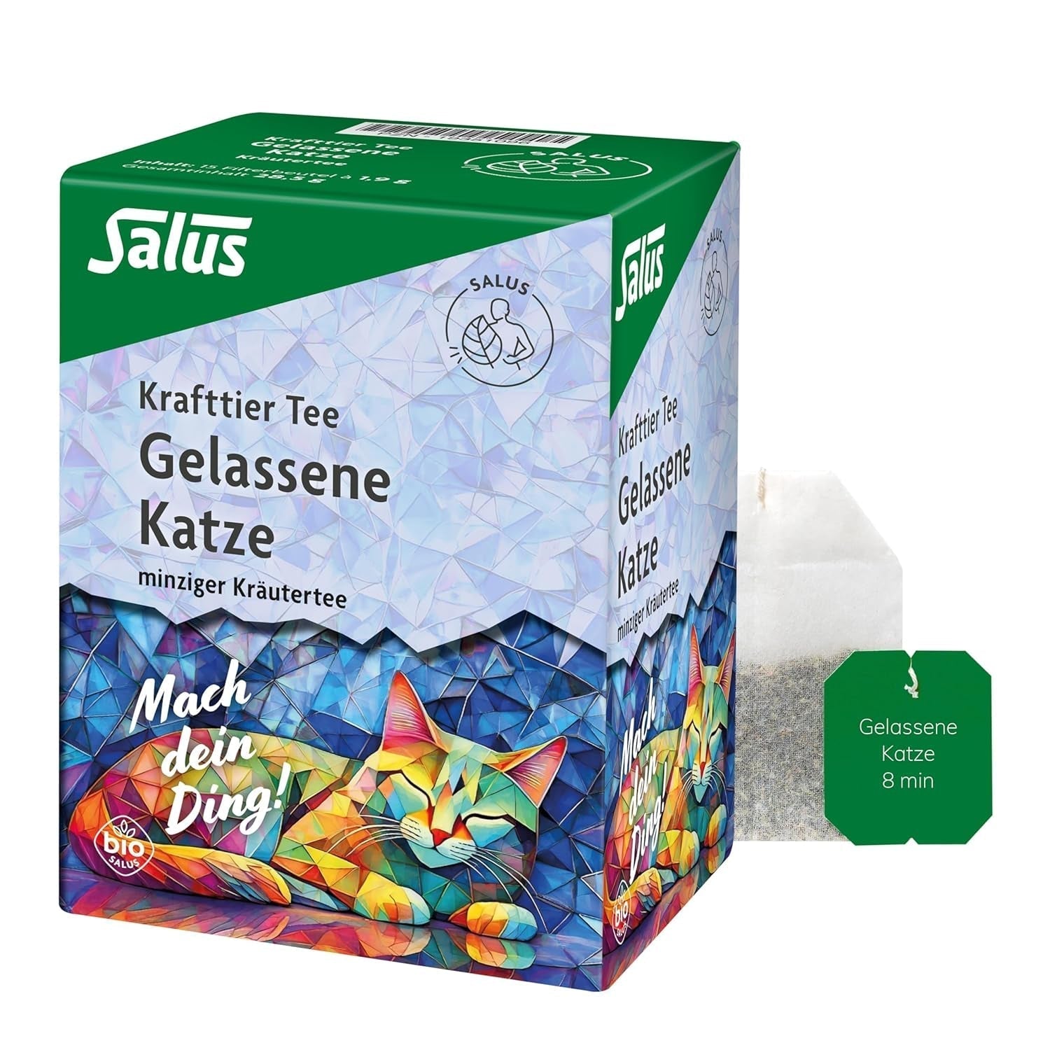 Salus - Ceai Krafttier - Pisica liniștită - 1X 15 pliculețe filtru (28,5 g) - Ceai de plante mentolat cu ashwagandha - organic