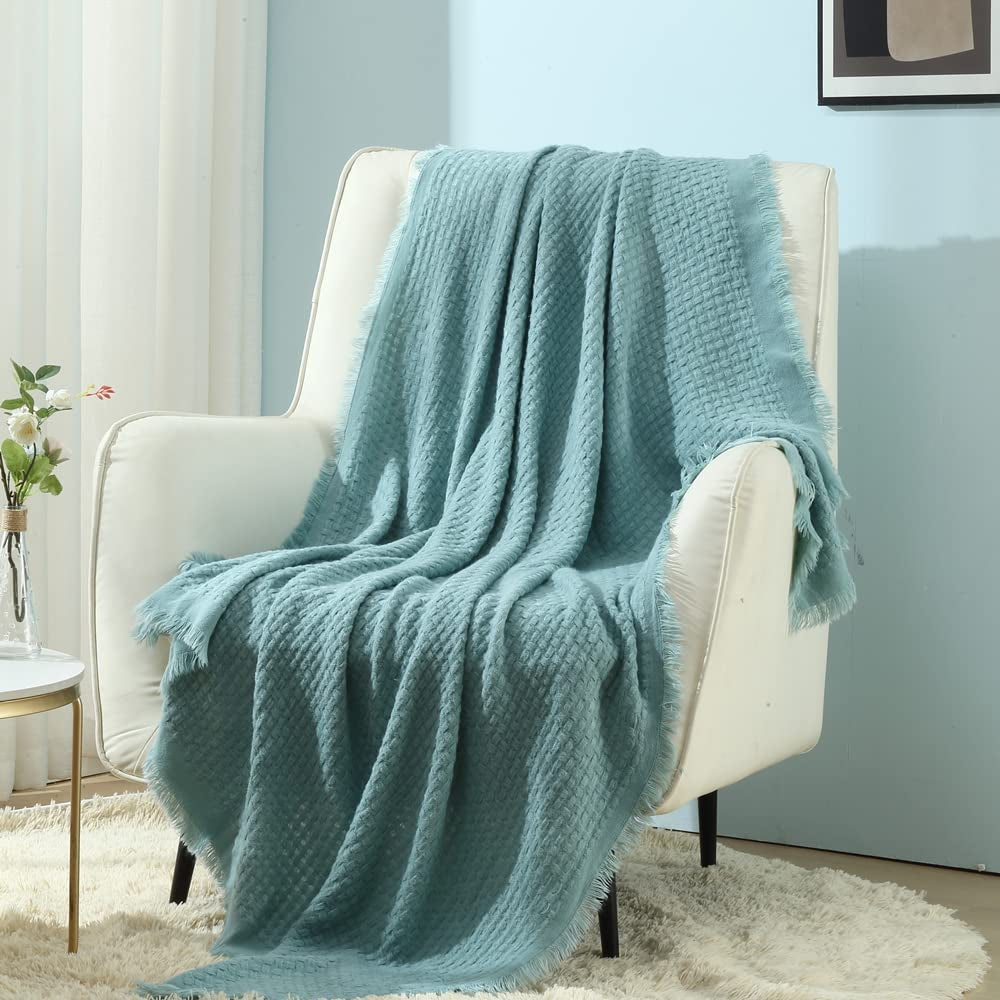 CREVENT Pătură tricotată din rugină pentru canapea, canapea, scaun, pat, decorațiuni interioare, moale, caldă, confortabilă, ușoară, pentru primăvară, vară, toamnă (127,8 X 152,4 cm Caramel / maro / portocaliu ars) Paturi si Cuverturi CREVENT Waffle teal