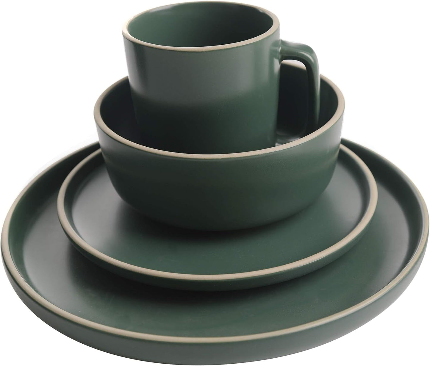 Set de tacâmuri rotunde Zuma, 16 piese, farfurii, boluri, cești, seturi de tacâmuri, serviciu pentru patru (16 piese), verde