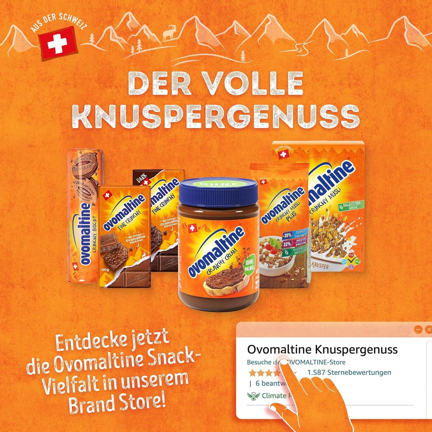 Ovomaltine OVO BREAK Napolitană și Baton de Ciocolată - o gustare crocantă cu gustul inconfundabil al popularei noastre Creme Crocante, natural fără ulei de palmier (4 x 39g)