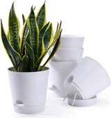 Ghivece de flori, 6 bucăți, 12,7 cm, jardiniere cu auto-udare, drenaj ridicat, ghivece de flori pentru interior și exterior, cu tavă rezervor și margine de udare, jardinieră de grădină, grădină