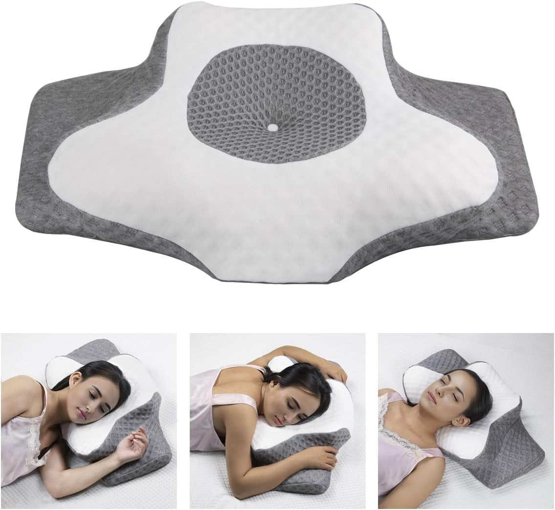 Topmener Pernă ortopedică din spumă de memorie, pernă pentru gât reglabilă, pernă ortopedică ergonomică în formă de fluture pentru susținerea gâtului în timpul somnului, pernă de dormit pentru cei care dorm pe partea dorsală și abdominală Perne ortopedice cervicale Naty Shop Titlu implicit