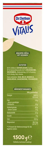 Dr. Oetker Vitalis muesli crocant clasic: pachet mare de muesli crocant pentru micul dejun cu stafide, pachet de 1, 1,5 kg