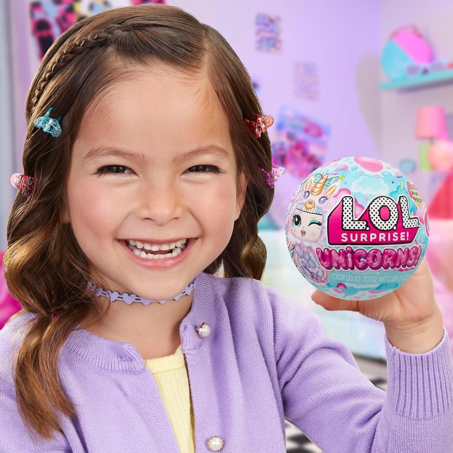 LOL Surprise! Unicorns Tots - Include 1 păpușă cu corp transparent și efect de lampă lava, ambalaj blindat, 8 păpuși de colecție, cu 2 amestecuri colorate, pentru copii cu vârsta de 4 ani și peste