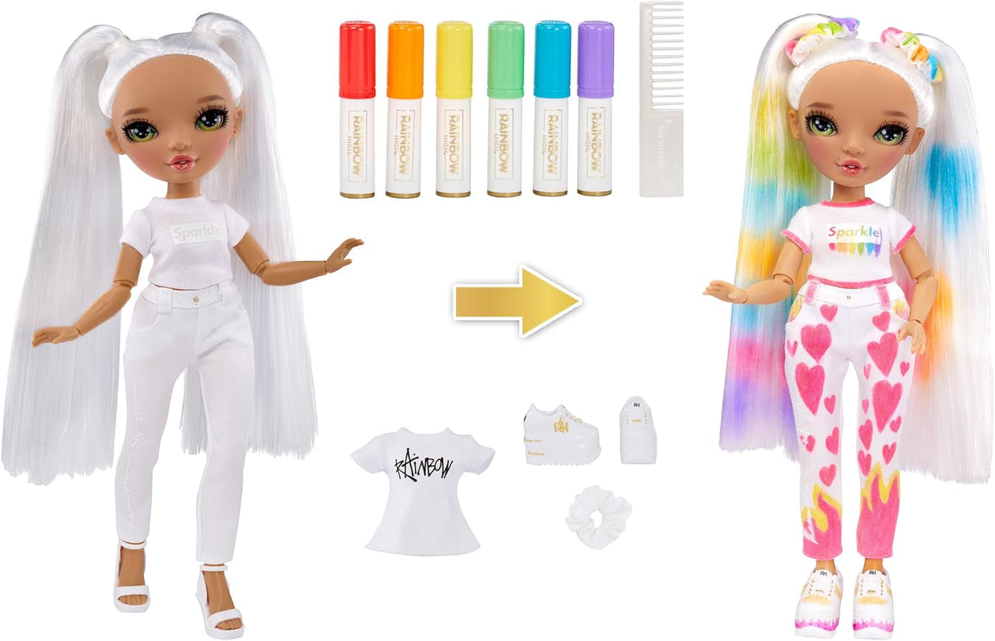 Rainbow High Color & Create DIY Modepuppe - Grüne Augen, Zöpfe, extra Top & Schuhe, abwaschbare Regenbogenstifte - Ausmalen, Gestalten, Spielen, Auswaschen - für Kinder von 4-12 Jahren und Sammler