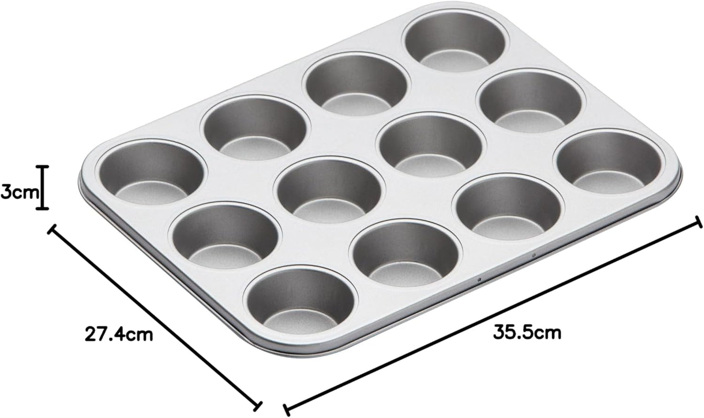 Tavă de copt pentru brioșe Kitchencraft, înveliș antiaderent, pentru 12 brioșe, 35 cm X 27 cm Matrite si tavi pentru copt Naty Shop