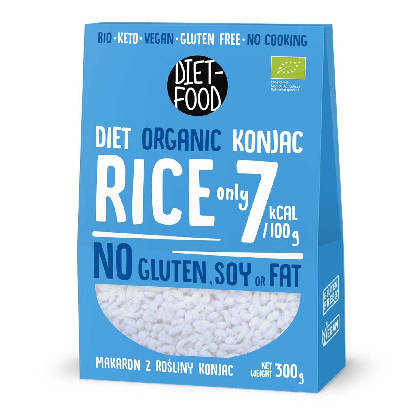DIET-FOOD Orez instant organic Shirataki Konjac, cu conținut scăzut de carbohidrați, cu conținut scăzut de calorii, vegan, fără grăsimi, fără soia, fără gluten, keto-friendly, pentru slăbit, 300 de grame