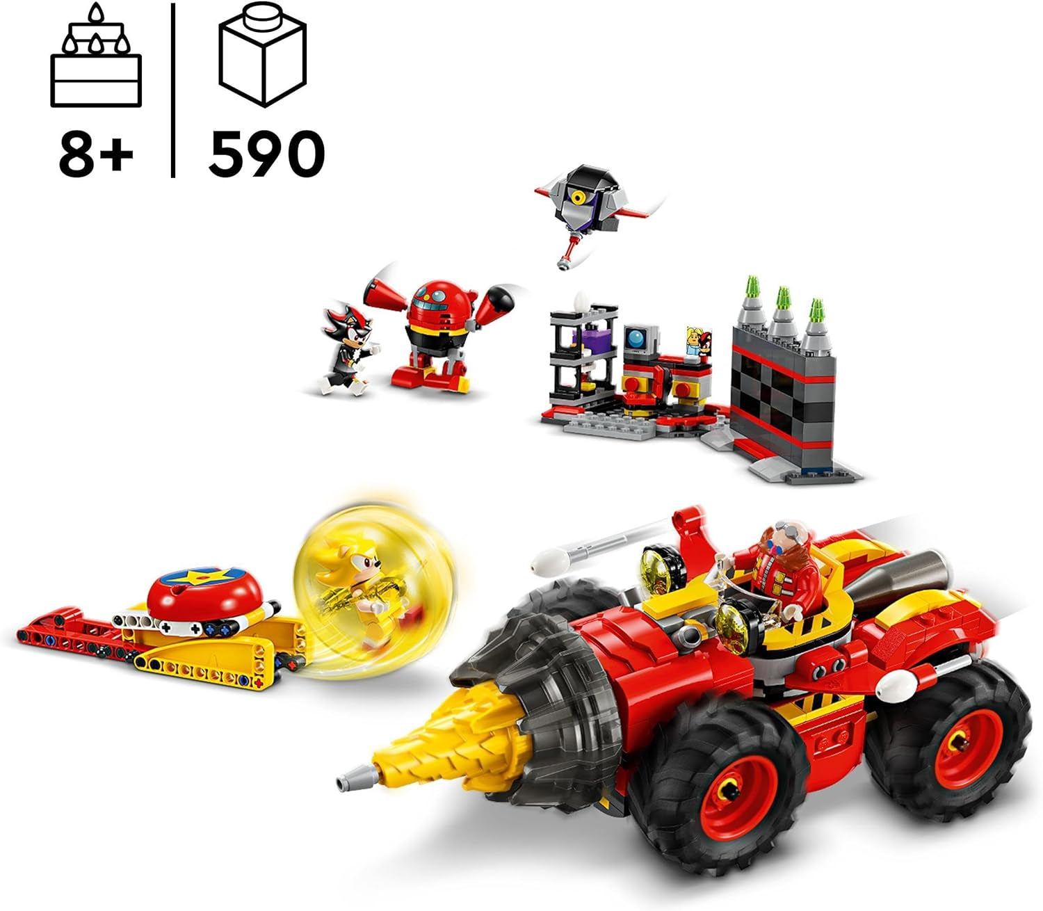 LEGO Sonic the Hedgehog Super Sonic Vs. Egg Drillster, set de jocuri video de aventură, cadou pentru copii, set cu Shadow și Dr Eggman pentru băieți și fete de la 8 ani 76999 Seturi de constructie Besuche den LEGO-Store