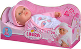 Simba 105140020 - My Love Baby Talk, păpușă cu corp moale, cu ochi adormiți, în rochiță drăguță, scoate 24 de sunete de bebeluș, 30 cm, păpușă de bebeluș de la 2 ani, alb-roz Papusi Naty Shop
