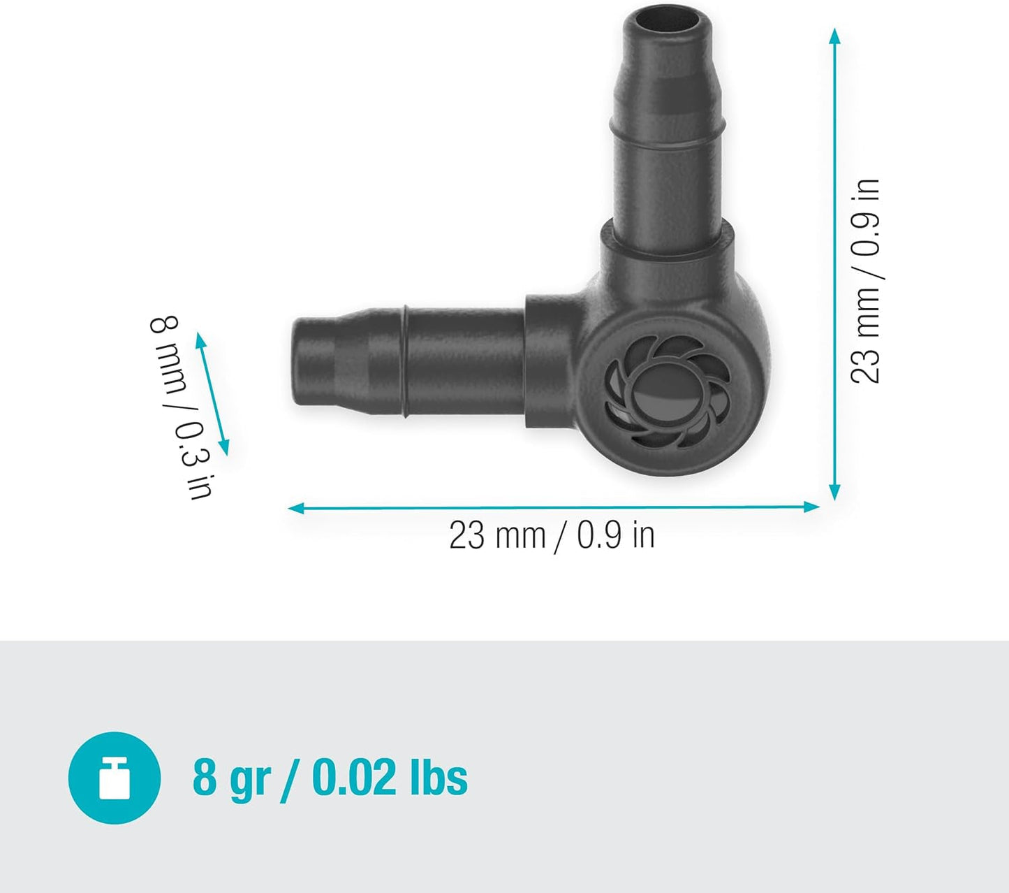 Piesă în L pentru sistemul de picurare Gardena Micro-Drip 4,6 mm (3/16 inch): Pentru schimbarea direcției de distribuție și a liniilor de picurare cu 90 de grade, instalare fără îndoiri, tehnologie de conectare ușoară și flexibilă (13212-20)