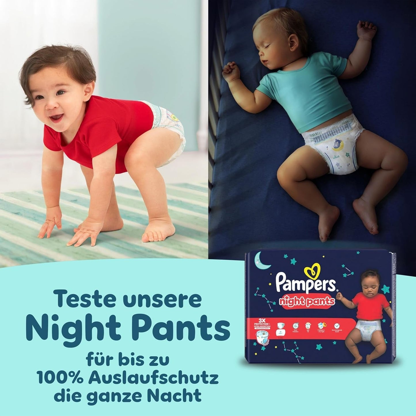 Pampers Premium Protection Pants Größe 6, 78 Windeln, 13kg-19kg, Mit 360° Passform, 2x breiteren Bündchen als vorher für Komfort & Schutz + 10 Stück Pampers Aqua Baby-Feuchttücher enthalten