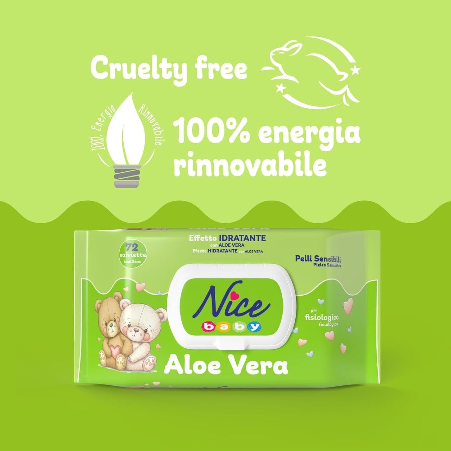 Șervețele demachiante pentru copii și bebeluși – cu aloe vera și ulei de argan – testate dermatologic – valoare pH fiziologică – format maxi: pachet de 72 de șervețele – Nice