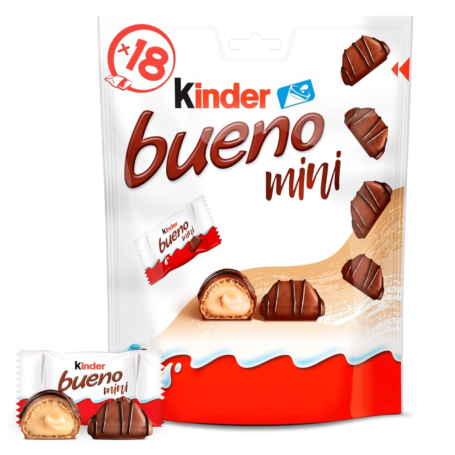 Kinder Bueno Mini – Batoane de ciocolată cu napolitană crocantă, cremă de lapte și alune și ciocolată fină cu lapte – Dulciuri pentru Carnaval – 1 pungă de mini batoane ambalate individual (1 x 108 g)