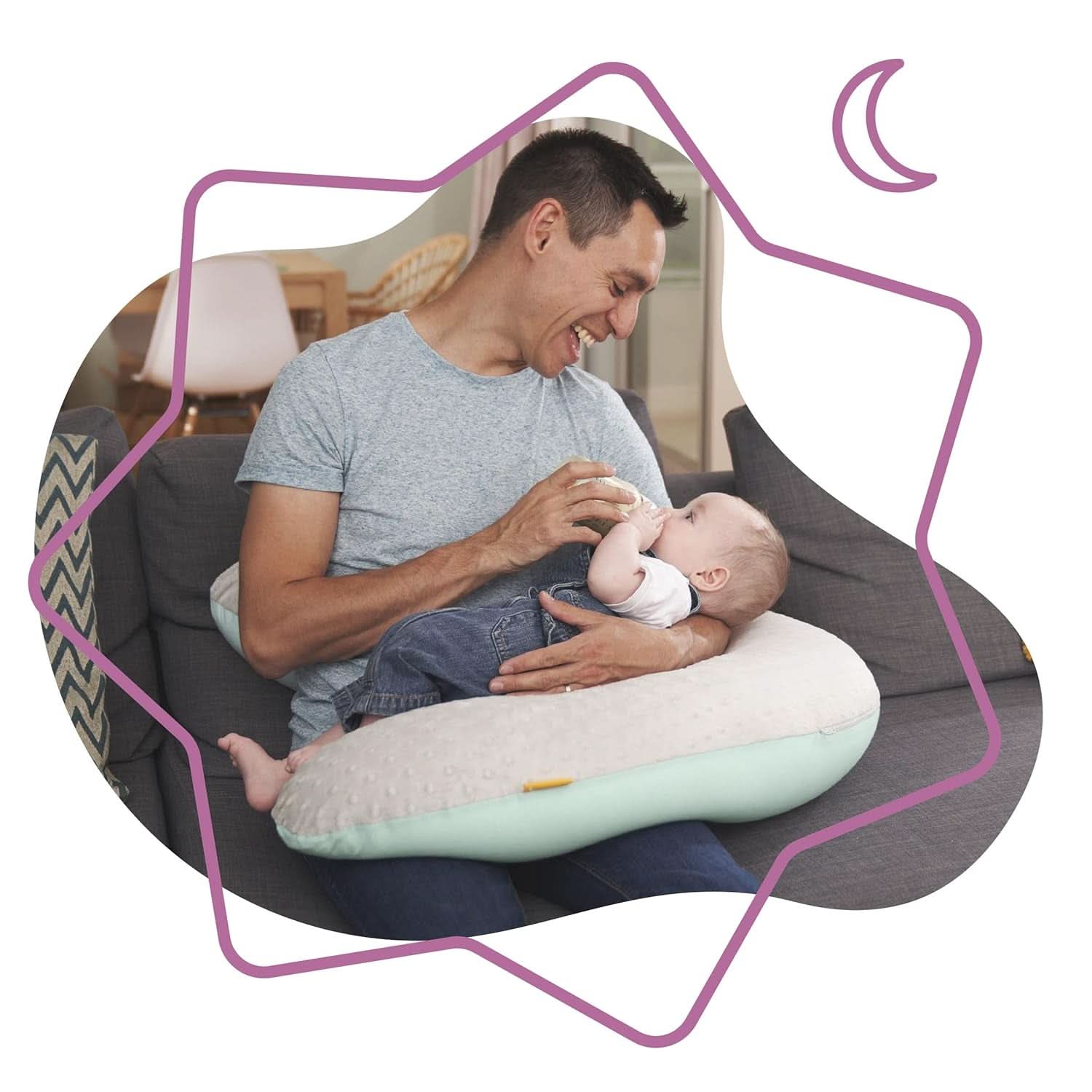 Badabulle Pernă de alăptare și pernă de sarcină pufoasă, 150 cm, include husă, formă ergonomică Accesorii Hrana si Alaptare Bebe Naty Shop