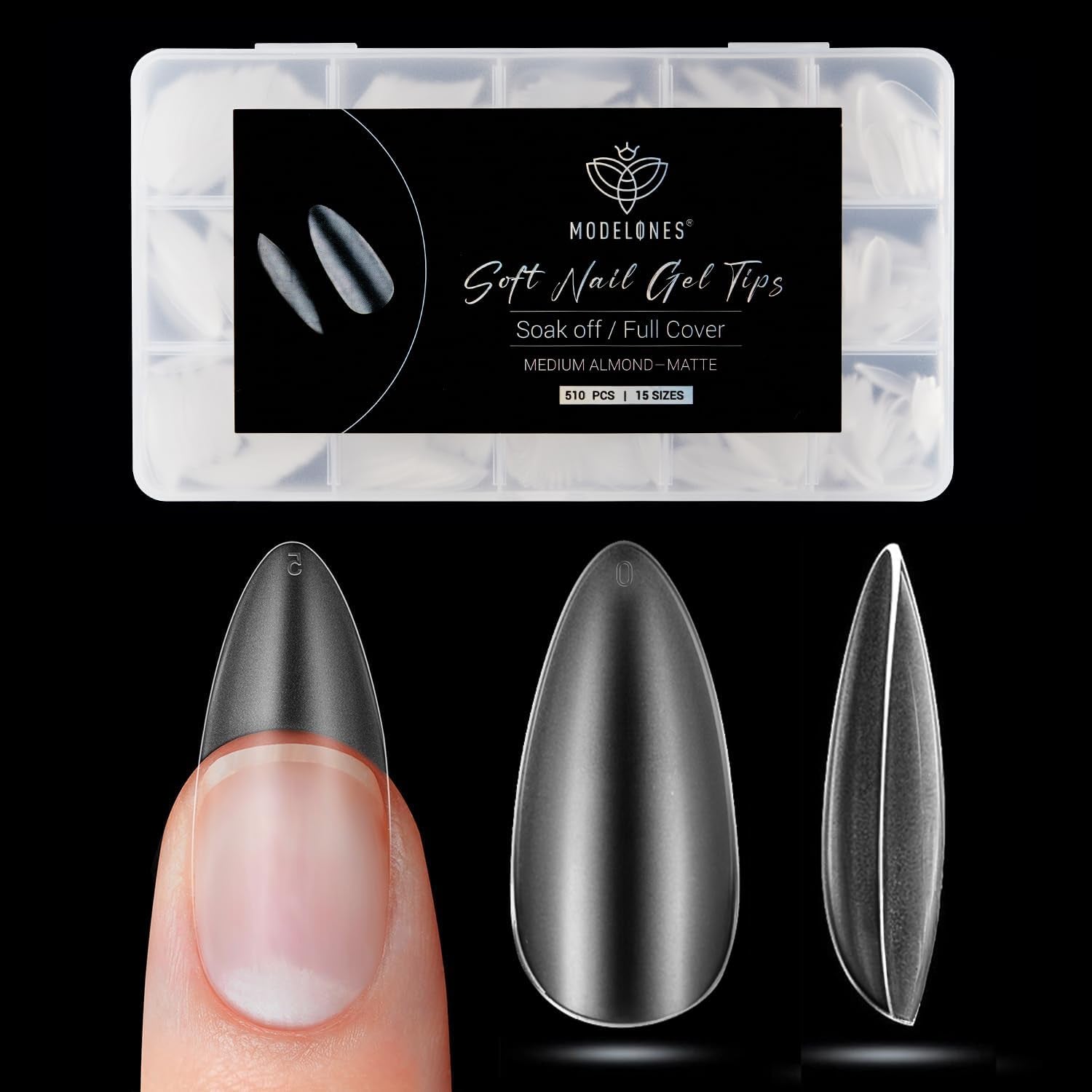 Modelones Tips Unghii 510 Piese - Set Tips Unghii Acoperire Completă, Set Tips Gel, Tips Unghii Rășină PMMA Pre-Lustruire, Unghii Artificiale pentru Lipire pe Nail Art DIY, Squoval Scurt