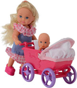 Simba 105736241 - Păpușa Evi Love Walk, 2 asortate, păpușă Evi cu păpușă bebeluș, cu cărucior pentru păpușă, inclusiv accesorii, păpușă la modă, 12 cm, pentru copii cu vârsta de 3 ani și peste