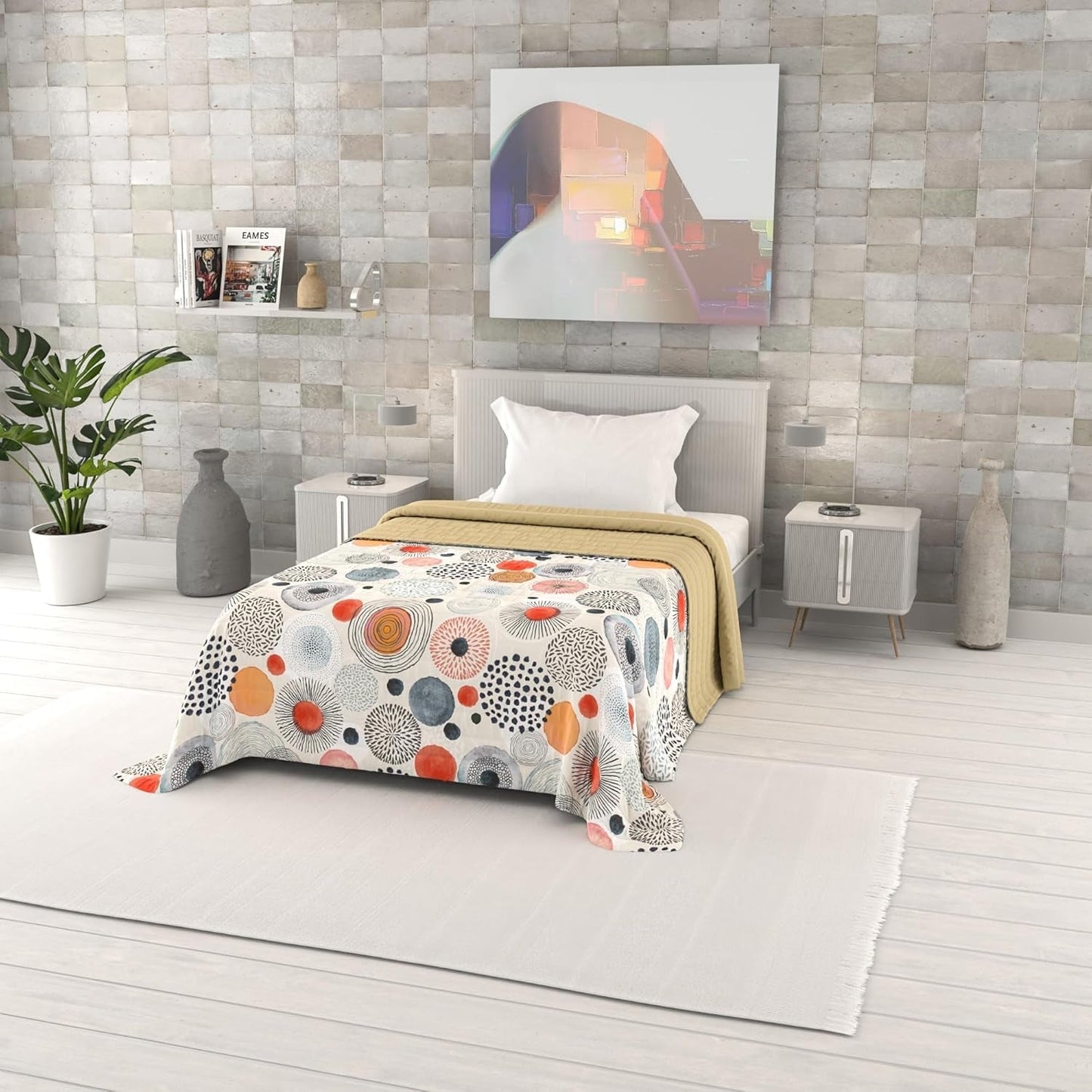 Cuvertură de vară imprimată Fantasy, umplutură din poliester, Petali, 260X270Cm Plapumi si pilote Naty Shop Acquerello 170X270Cm