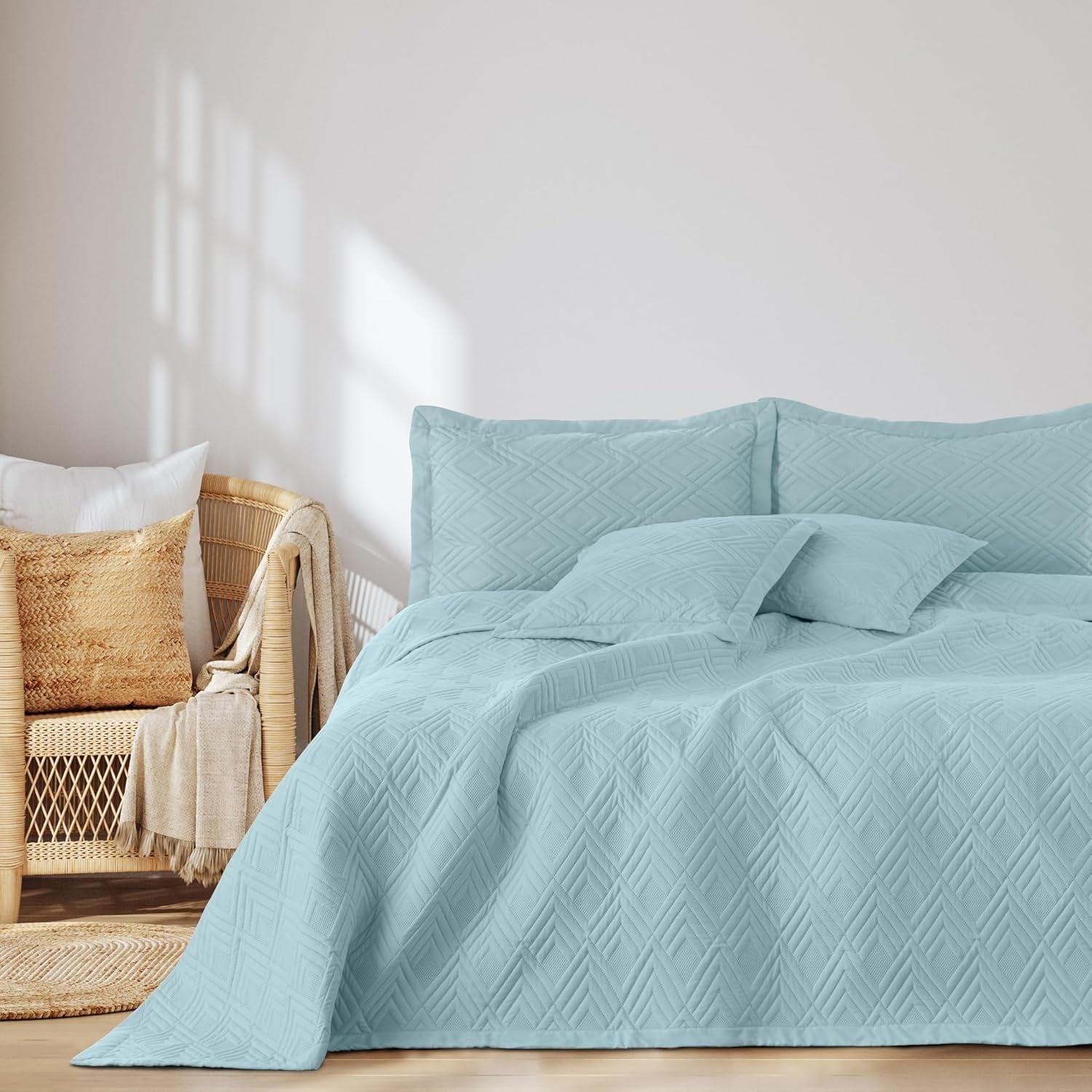 Ameliahome Cuvertură de pat 170X210 Cm Cuvertură de pat cu două fețe Ultrasonic Quilting Poliester Ophelia Dark Green Paturi si Cuverturi Besuche den AmeliaHome-Store Ophelia albastru deschis 170X270 Cm