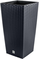 Ghiveci/ghiveci cu aspect de ratan Prosperplast cu insert | 26,5 x 26,5 x 50 cm | antracit | rezistent la intemperii și UV | fabricat din plastic robust | pentru interior și exterior