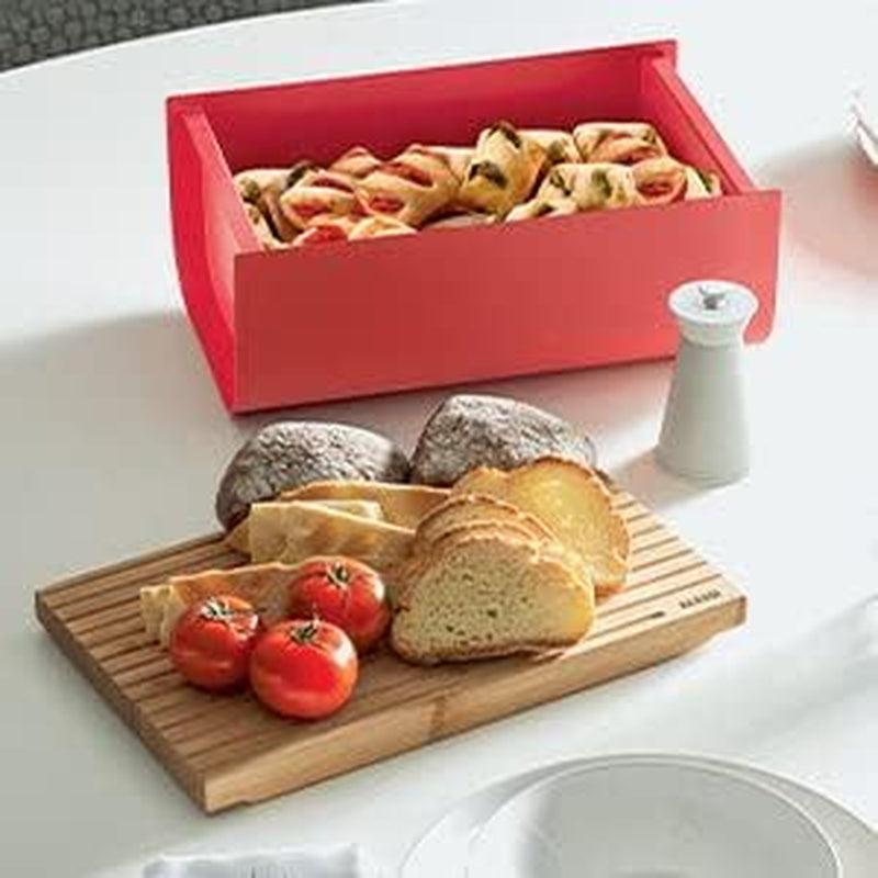 Alessi Mattina BG03 WG - Coș pentru pâine din oțel inoxidabil cu rășină epoxidică și lemn de bambus, gri cald Cutii depozitare alimente Naty Shop