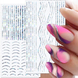 12 foi cu laser sclipici linii autocolante unghii autoadezive autocolante holografice dungi bronz autocolante unghii linie franceză arcuri curbe linii ondulate autocolante unghii accesorii Nail Art