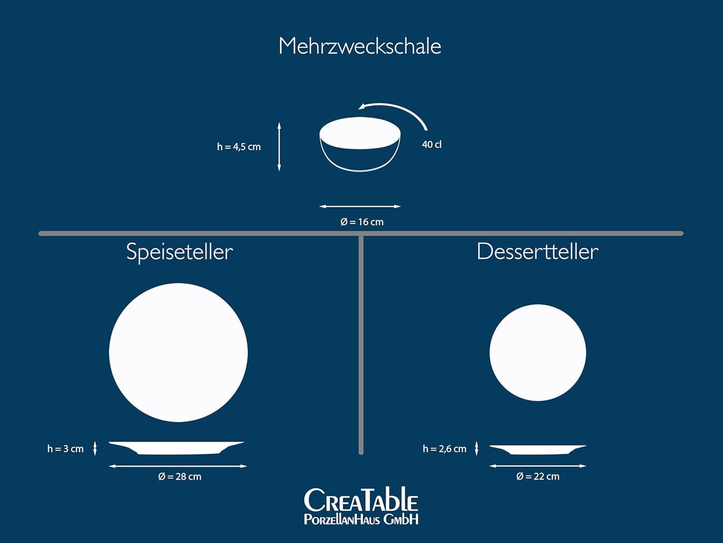 CreaTable, 21652, seria Uno Mykonos, set de veselă cu 12 piese, set de farfurii din gresie, potrivit pentru mașina de spălat vase și cuptorul cu microunde, fabricat în Portugalia