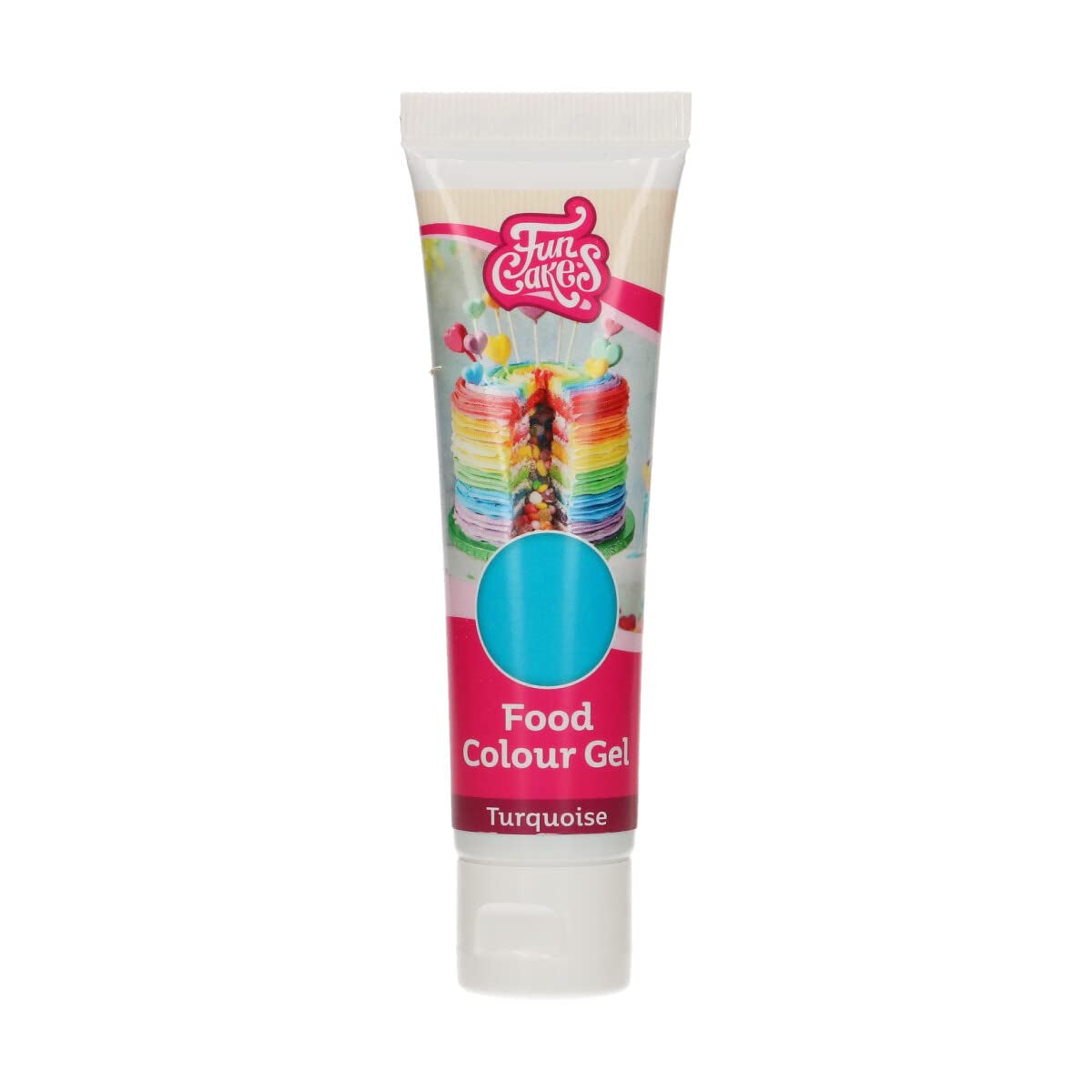 Colorant alimentar Funcakes Gel Turcoaz: Colorant alimentar foarte concentrat pentru aluat, cremă, fondant și marțipan. Dozare ușoară. Picătură individuală pentru a crea culori vibrante. Halal. 30 g.