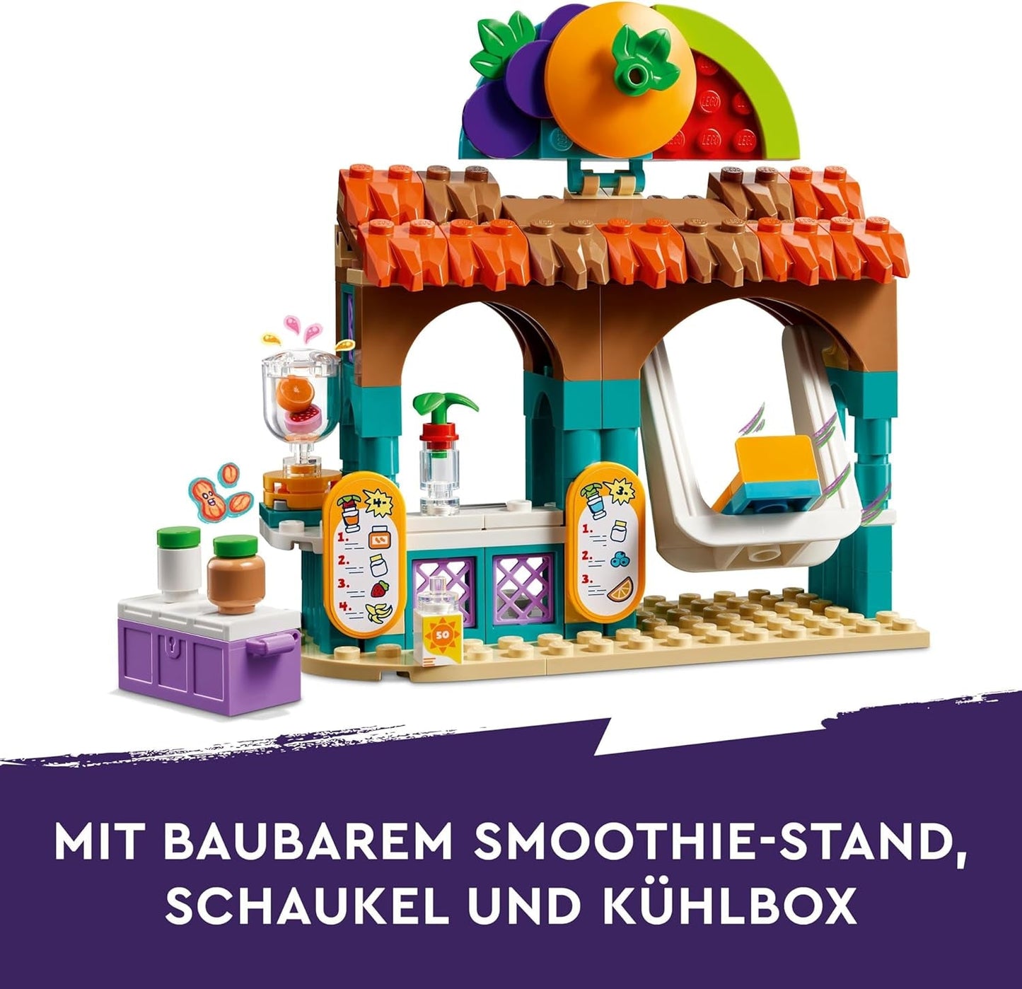 LEGO Friends Smoothie Stand At The Beach, set de joacă pentru jocuri de rol, idee de cadou pentru fete și băieți de la 6 ani cu figuri de joacă, broască țestoasă și accesorii, jucărie pentru dezvoltare socială 42625 Seturi de constructie Besuche den LEGO-Store