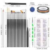 MELLIEX 45 Stück Nail Art Dekoration Zubehör Set, Nägel Pinsel Strasssteine Glitzer Goldfolie Nageldesign Dotted Pen Streifenband Für Nagelkunst Maniküre Set