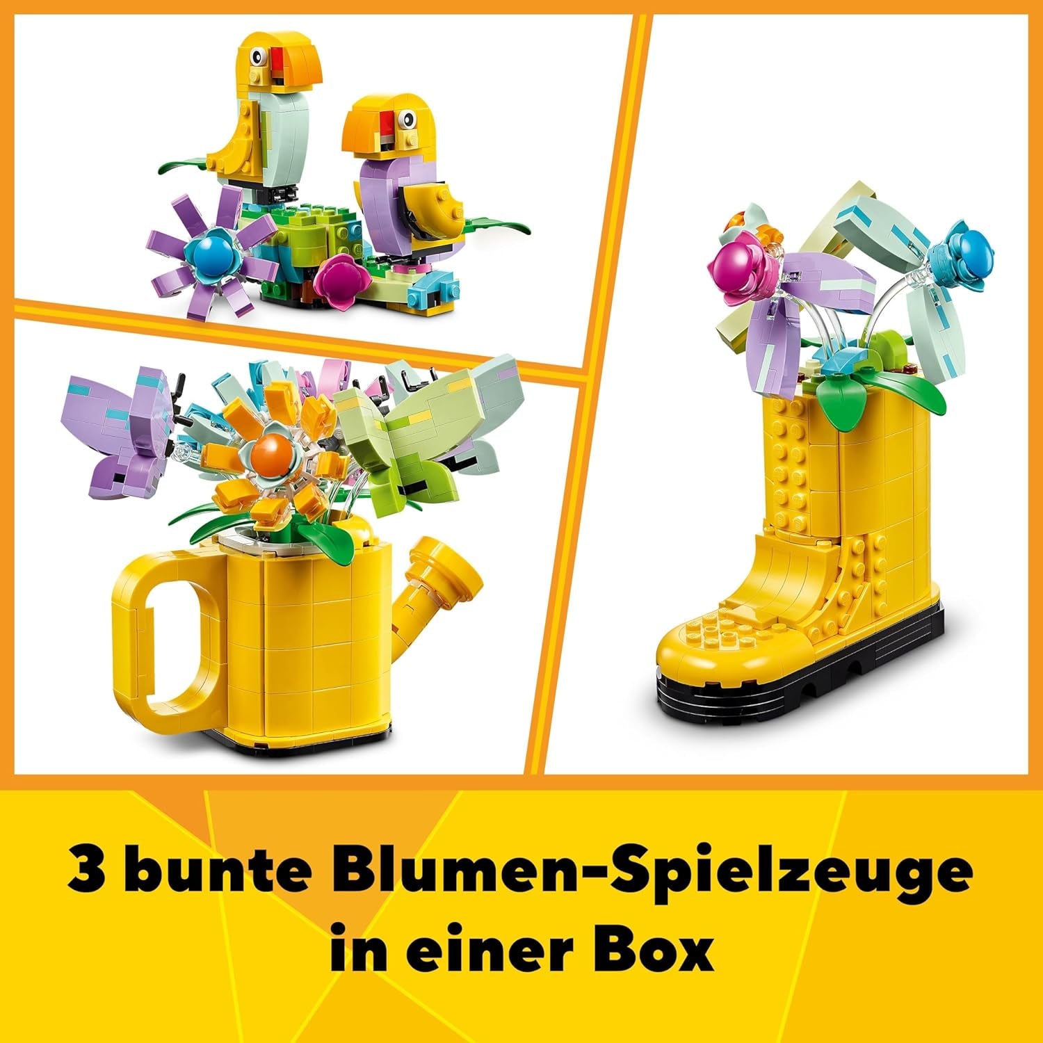 LEGO Creator 3In1 Set de stropitoare cu flori, decorare cameră copii, construiește o stropitoare cu buchet de flori, cizme de cauciuc sau 2 păsări de jucărie, cadou creativ pentru fete și băieți de la 8 ani 31149 Seturi de constructie Besuche den LEGO-Store
