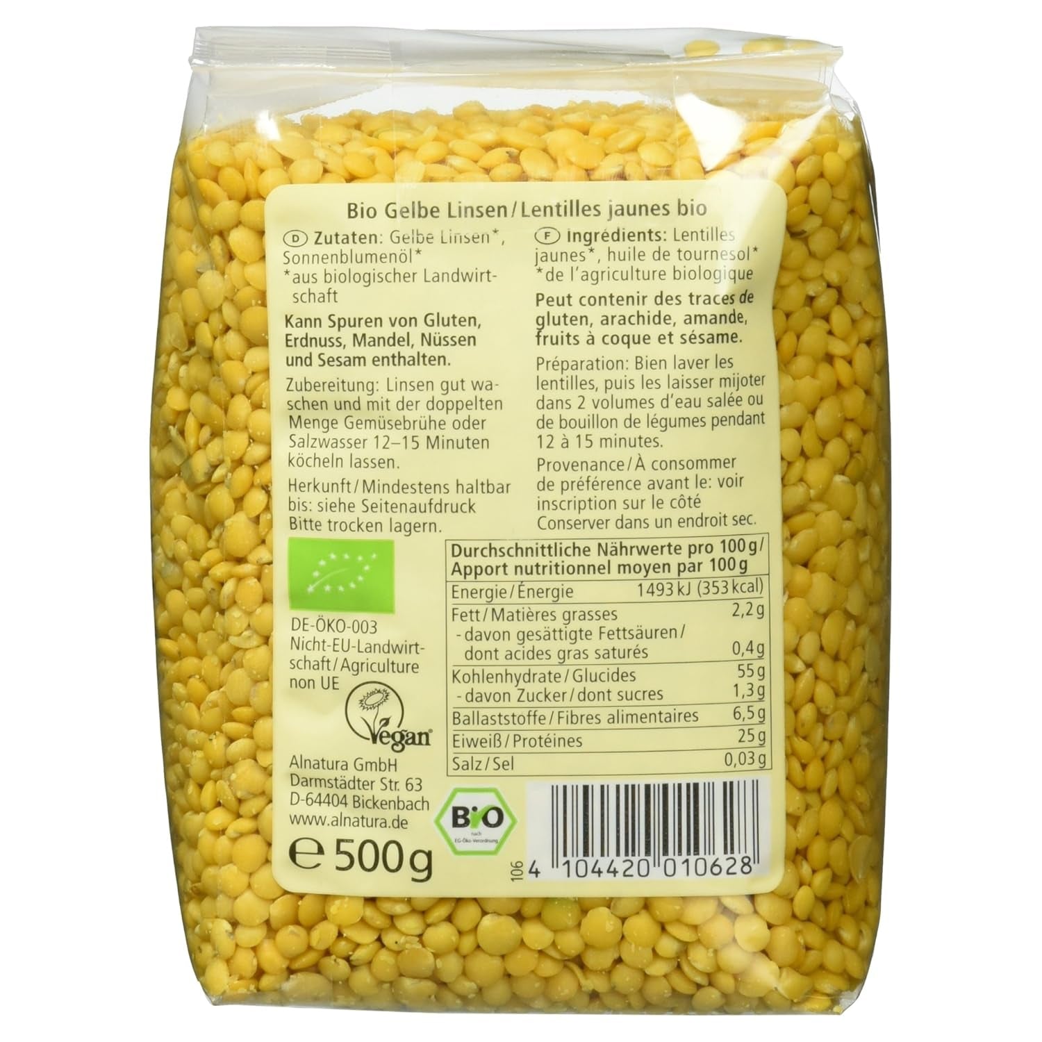 Linte galbenă organică, 500g