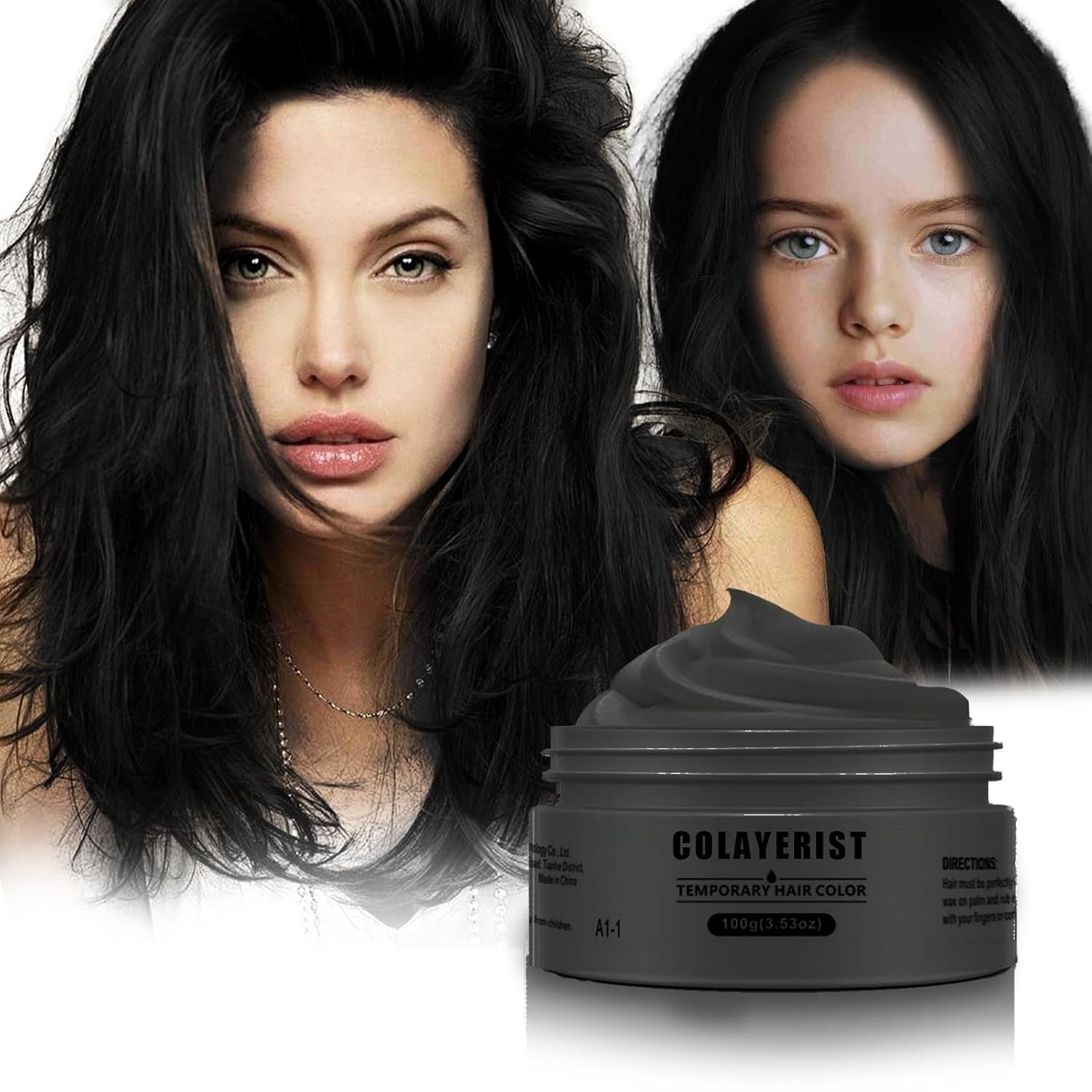 COLAYERIST Culoarea temporară a părului negru lavabil, ceară de colorare a părului pentru bărbați și femei, mascara de păr pentru petreceri sau cosplay, produse de colorare a părului fără mizerie Vopsea pentru par Naty Shop Negru