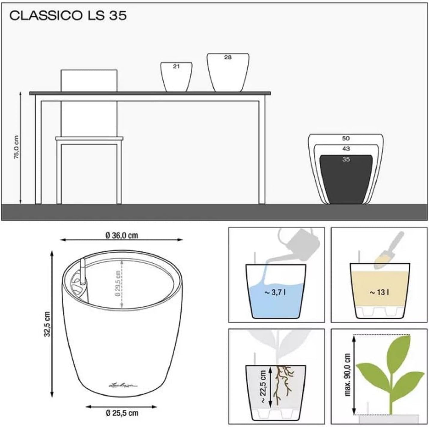 Jardinieră LECHUZA Classico Color LS gri ardezie cu sistem de irigare |Ø 35 × 32 cm|14281
