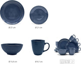 Set de veselă combinat vintage ECHTWERK „Alicia” cu 16 piese Design modern pentru 4 persoane, set elegant de veselă din gresie albastru închis cu 4 farfurii, 4 farfurii laterale, 4 boluri, 4 cești de ceai